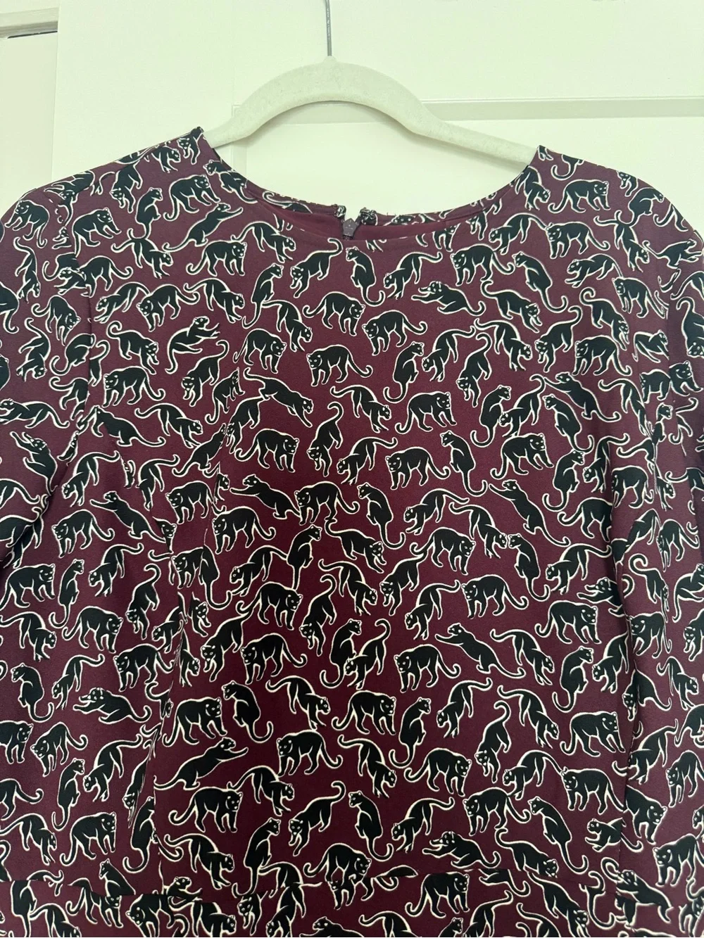 Ann Taylor Burgundy and Black Long-Sleeve Printed A-Line Dress size 14 - Picture 5 of 7